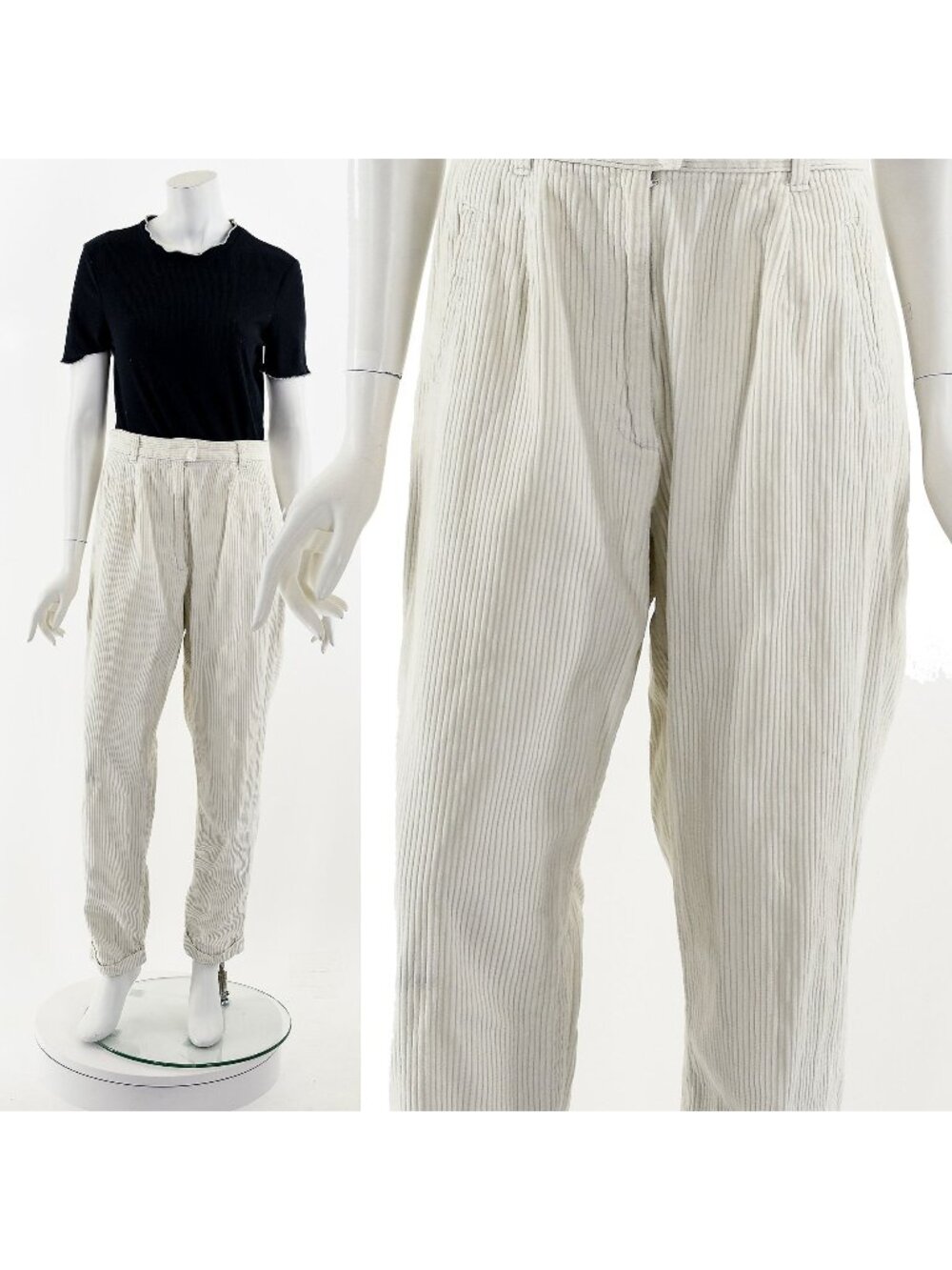 White Corduroy High Waisted Cotton Pants 90s